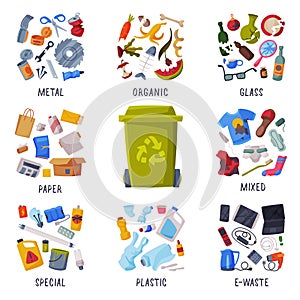 Waste Sorting, Different Types of Garbage, Paper, Plastics, Metal, Glass, Organic, E-Waste, Segregation and Separation