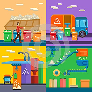 Waste sorting garbage recycling environment flat style vector illustration.