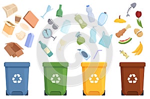 Waste sorting icons set cartoon vector. Garbage sorting