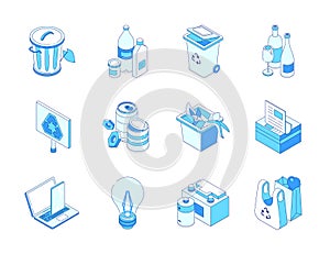 Waste sorting - modern colorful isometric icons set
