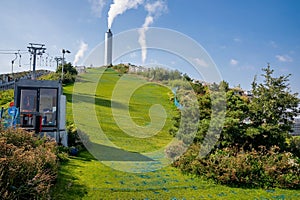 Waste-to-Energy Power Plant in Copenhagen with the ski area on the roof