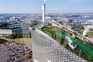 Waste-to-Energy Power Plant in Copenhagen with the ski area on the roof