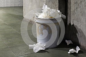 Waste toilet paper, Garbage bin, Trash toilet paper dirty full of trash can bin old in a toilet