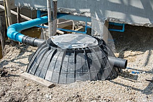 Waste treatment tank or septic tank installation in construction site