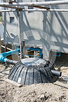 Waste treatment tank or septic tank installation in construction site