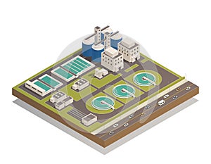 Waste Water Cleaning Isometric Composition