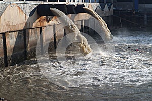 Waste water discharge pipe into canal and sea