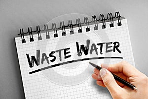 Waste water text on notepad, concept background
