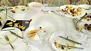 Wasted food on festive table after dinner party