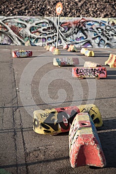 Wasteland and parking lot with concrete piglet