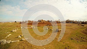 A wasteland with stones in front of the Arab old village, East of Turkey, border with Syria