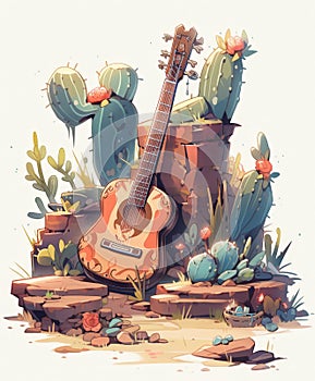 Wasteland Symphony: Explore the Artistic Fusion of a Broken Wooden Guitar Transformed into a Creative Cactus Pot