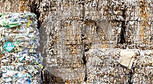 Wastepaper for Recycling, background of paper textures piled ready to recycle, Stack of paper waste before shredding at recycling