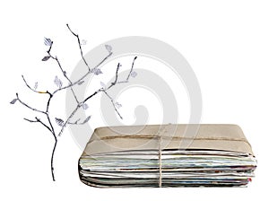 Wastepaper tree pile of newspapers isolated photo