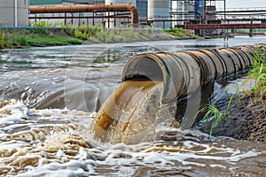 Wastewater discharge pipe into the river - AI Generated