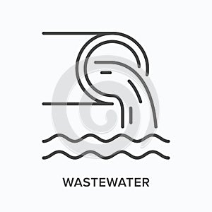 Wastewater flat line icon. Vector outline illustration of pipe and dirty water. Black thin linear pictogram for sewer