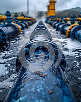 Wastewater pipes from industrial plants which is a large pipe made of metal. The wastewater flowing from the pipe is black and