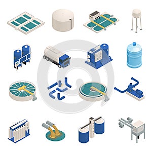 Wastewater Purification Isometric icons Set