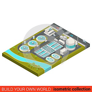 Wastewater treatment plant flat 3d isometric building