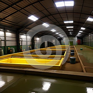 Sewage treatment facility. Wastewater treatment center. Generative AI Image. photo