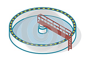 Wastewater treatment plant in stylized outline vector symbol. Isometric infographics.
