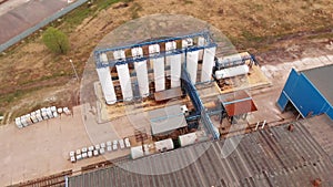 Wastewater treatment plant, water recycling at the sewage treatment plant, aerial view. Ecology