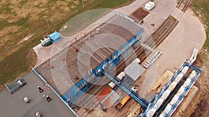 Wastewater treatment plant, water recycling at the sewage treatment plant, aerial view. Ecology