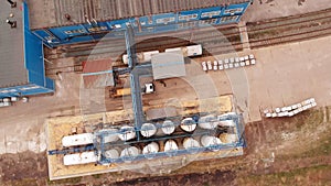 Wastewater treatment plant, water recycling at the sewage treatment plant, aerial view. Ecology