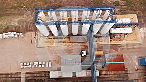 Wastewater treatment plant, water recycling at the sewage treatment plant, aerial view. Ecology