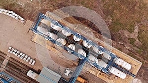 Wastewater treatment plant, water recycling at the sewage treatment plant, aerial view. Ecology