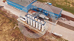 Wastewater treatment plant, water recycling at the sewage treatment plant, aerial view. Ecology