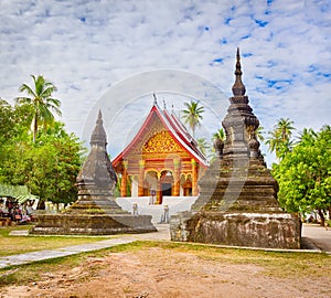 Beautiful view of stupa in Wat Visounnarath. Laos.