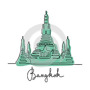 Wat Arun, Bangkok one line vector illustration