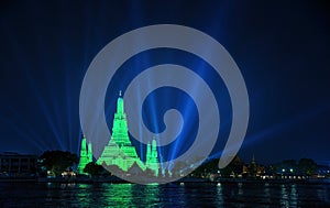 Wat Arun in green to celebrate St. Patrick`s Day