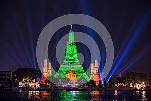 Wat Arun in green to celebrate St. Patrick`s Day