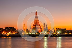 Wat arun night view temple in bangkok, Thailand