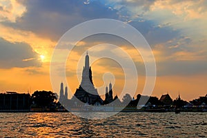 Wat Arun Ratchawararam Temple of Dawn at sunset landmark of Bangkok Thailand