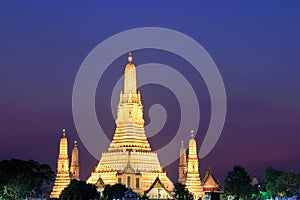 Wat Arun Ratchawararam Temple of Dawn at sunset landmark of Bangkok Thailand