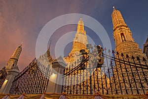 Wat Arun at Sunset in Bangkok Thailand