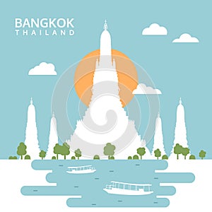 Wat Arun Temple, Bangkok, Thailand, travel silhouette vector