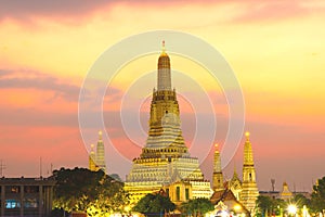 Wat Arun Temple evening time twilight in Bangkok Thailand