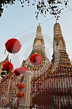 Wat arun temple and red lanterns