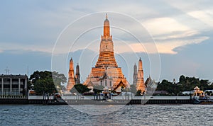 Wat Arun Temple at sunset in Bangkok, Thailand