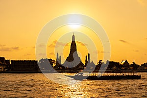 Wat Arun Temple at sunset in bangkok Thailand. Wat Arun is a Buddhist temple in Bangkok Yai district of Bangkok, Thailand