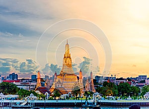 Wat Arun Temple at sunset in bangkok Thailand. Wat Arun is a Buddhist temple in Bangkok Yai district of Bangkok, Thailand, Wat