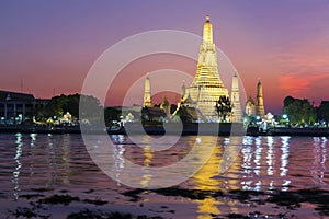 Wat Arun Temple Tower Sunset Sky Colors Bangkok Thailand