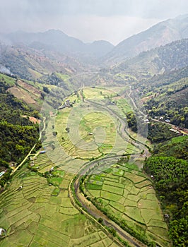 Wat Ban Wen rice fields in Nan province, Thailand