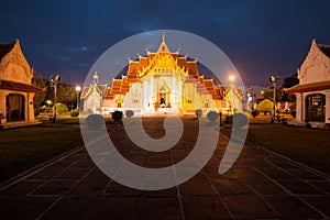 Wat Benchamabophit Dusitvanaram in twilight time, Bangkok, Thailand photo