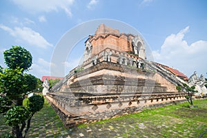 Wat Chedi Luang, a Buddhist temple in the historic centre of Chiang Mai, Thailand