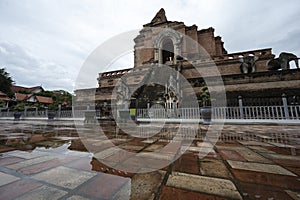 Wat Chedi Luang temple ancient pagoda in Chiang Mai, Thailand, They are public domain